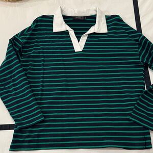 Zesica Green and Navy Striped Polo Shirt